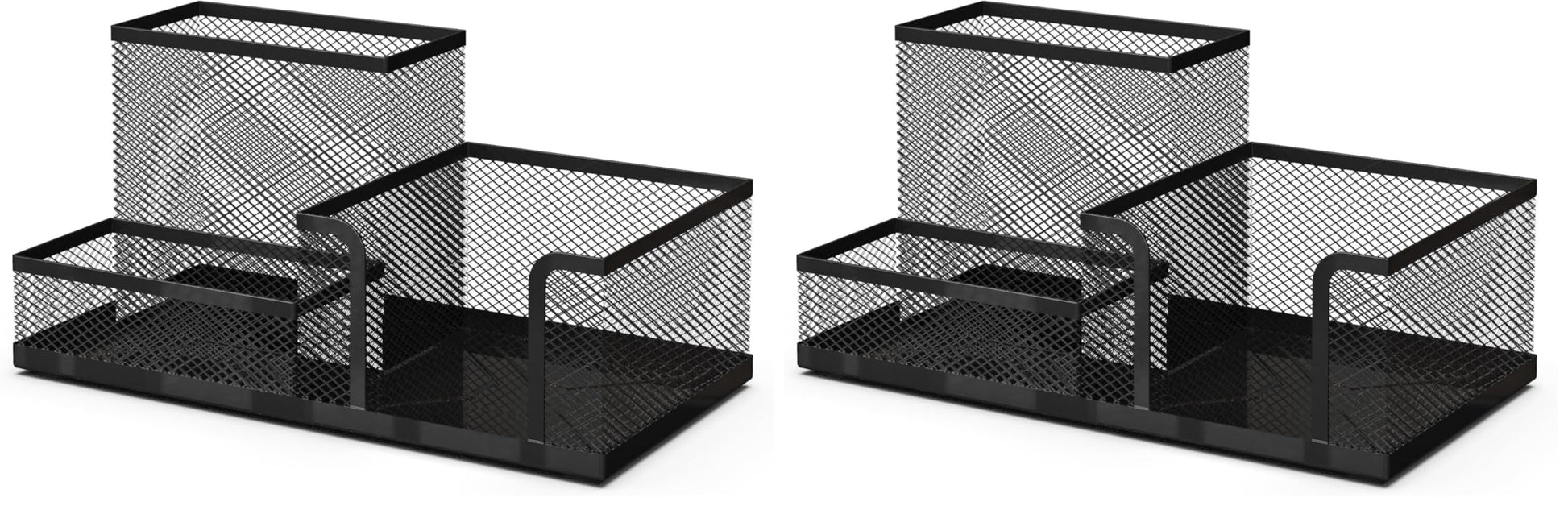 Detectalia Desk Organizer and Pencil Holder with Metal Mesh Drawer and 6 Compartments, Black - Multifunction Pen Organizer for Pens, Notes and Staplers for Office and Home