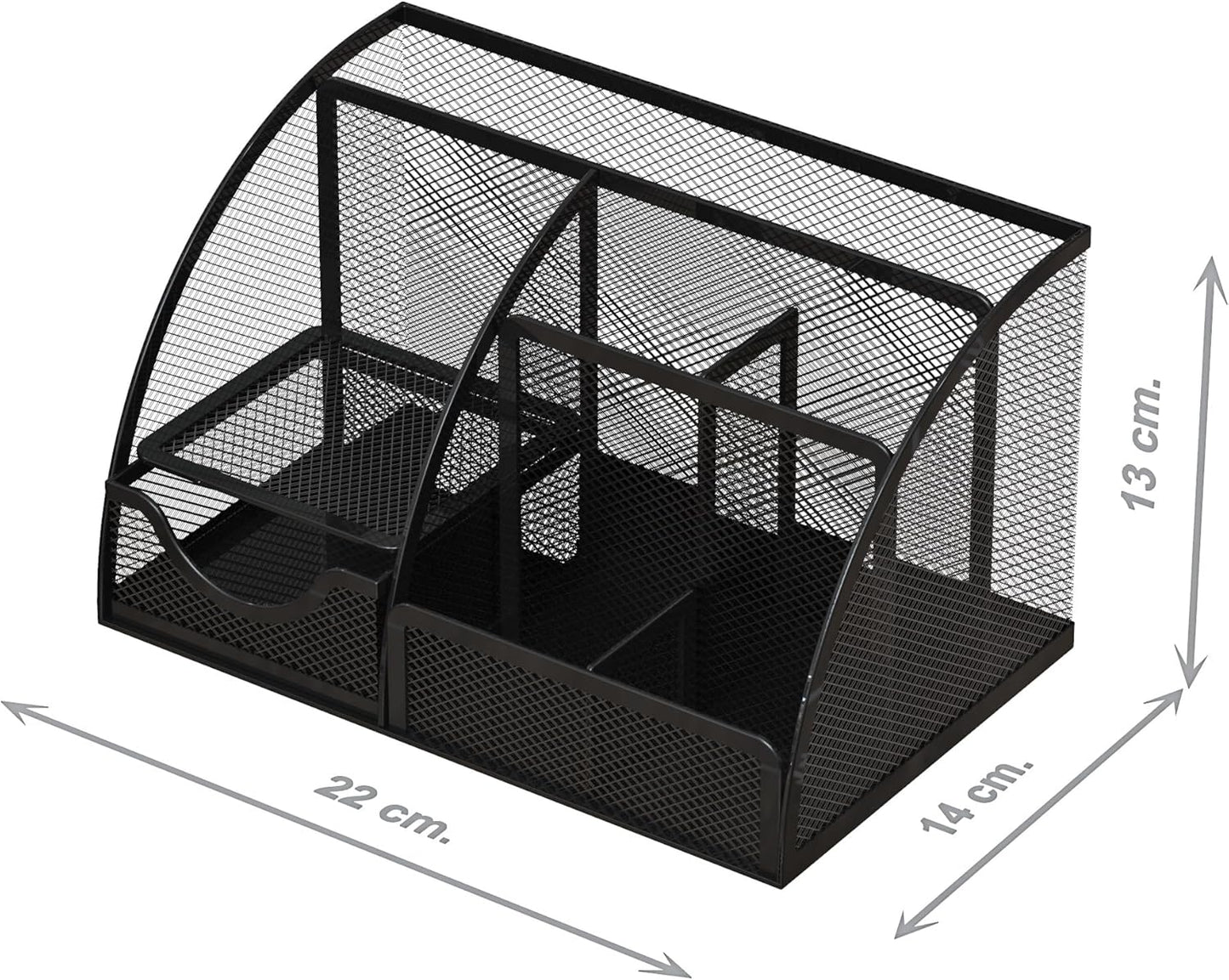 Detectalia Desk Organizer and Pencil Holder with Metal Mesh Drawer and 6 Compartments, Black - Multifunction Pen Organizer for Pens, Notes and Staplers for Office and Home