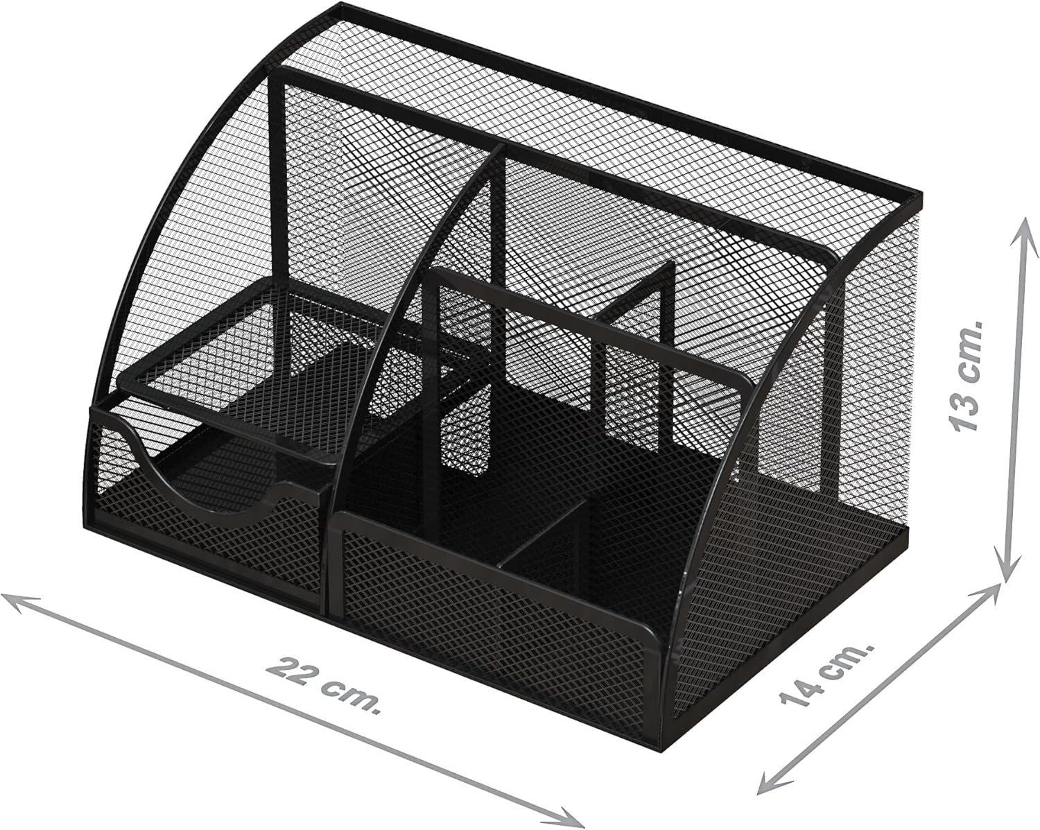 Detectalia Desk Organizer and Pencil Holder with Metal Mesh Drawer and 6 Compartments, Black - Multifunction Pen Organizer for Pens, Notes and Staplers for Office and Home