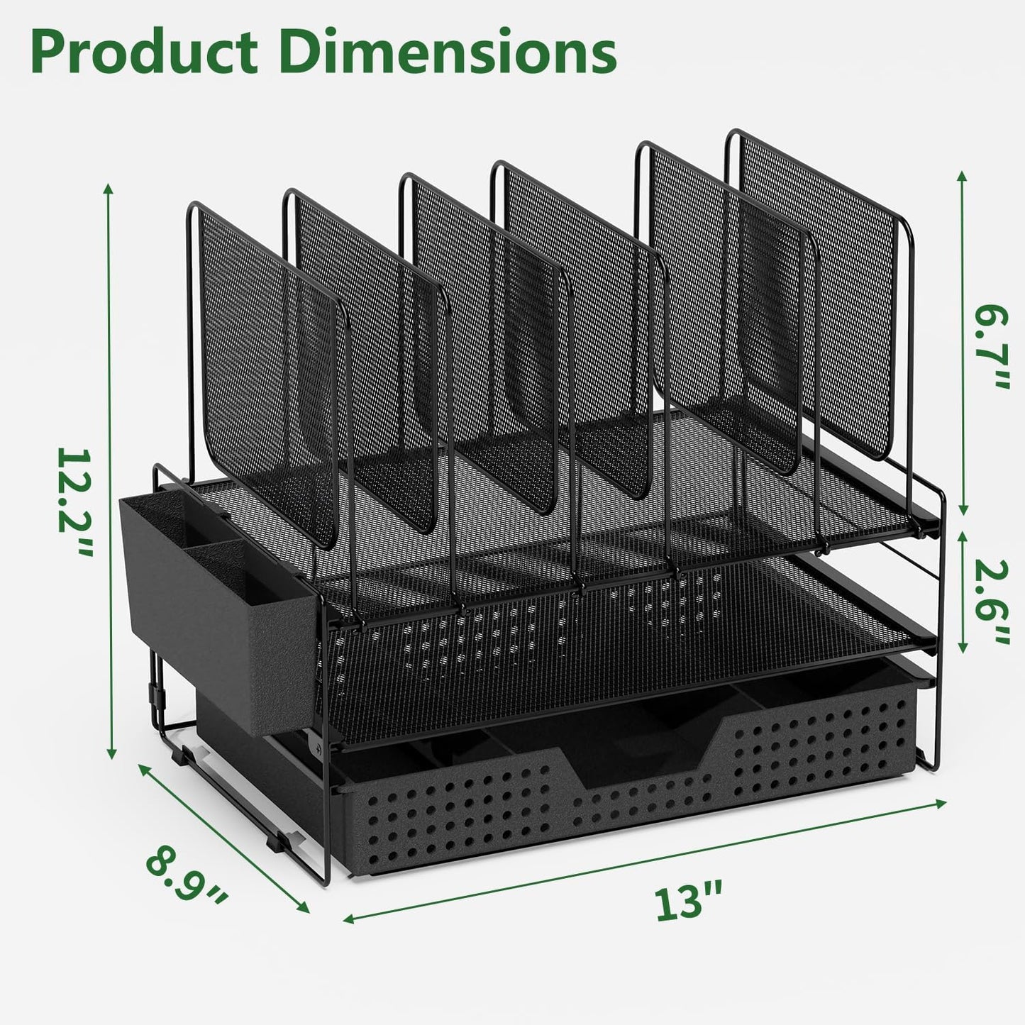 LEKETREE Desk Organizer, Office Organization with Vertical File Holder, File Organizer with Drawer and Pen Holder, Desk Accessories and Workspace Organizers for Home Office (Black)