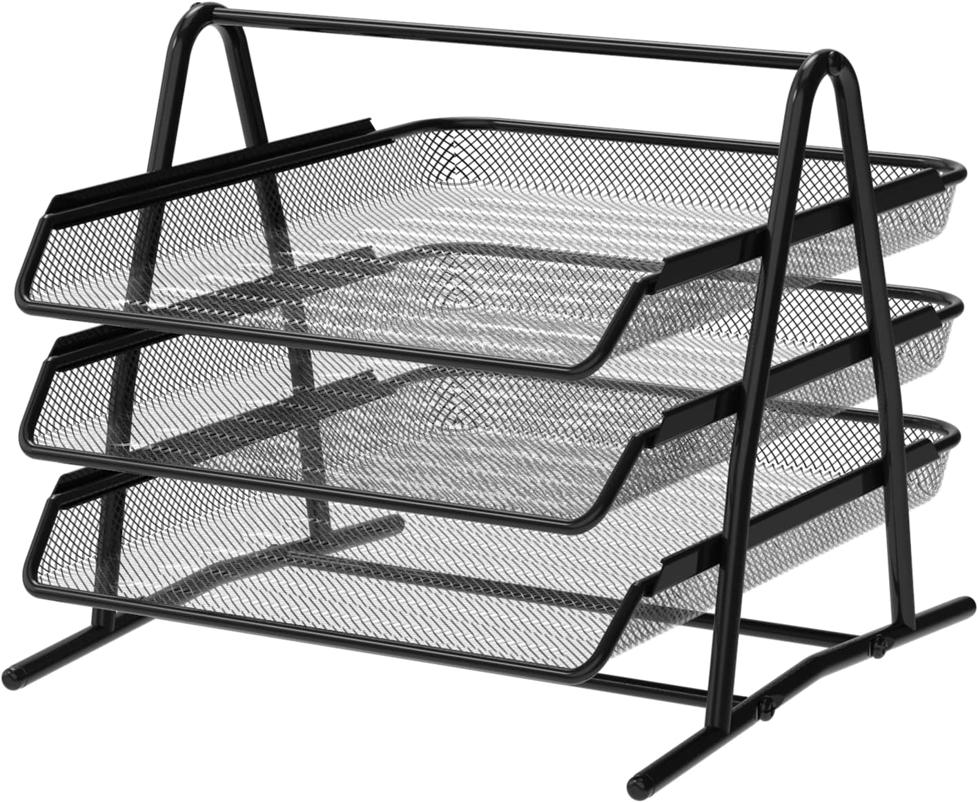 Detectalia Black 3 Tier A4 File Organiser Tray Office Cabinet File Folder Computer Desk Drawer Organizer Black Metal Mesh Material