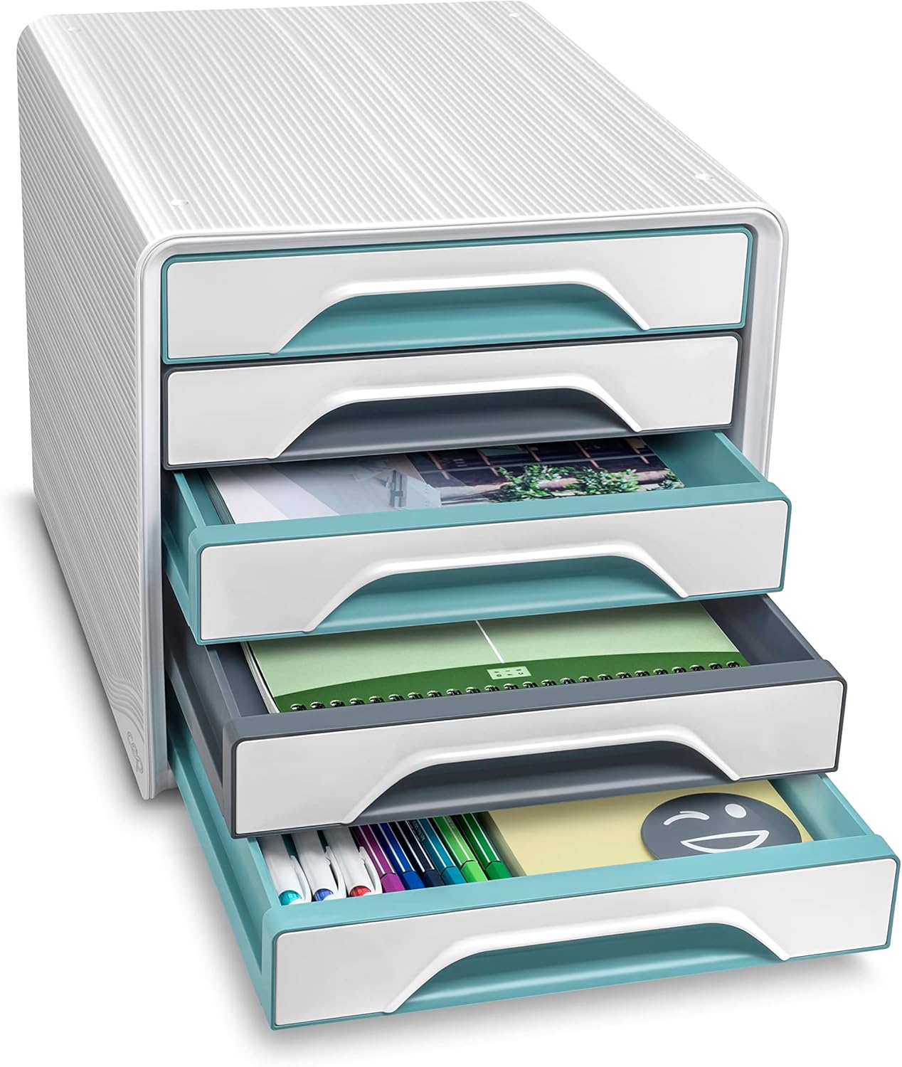 CEP Smoove Riviera 5 Drawer Filing Unit Organiser - Water Green/Storm Grey