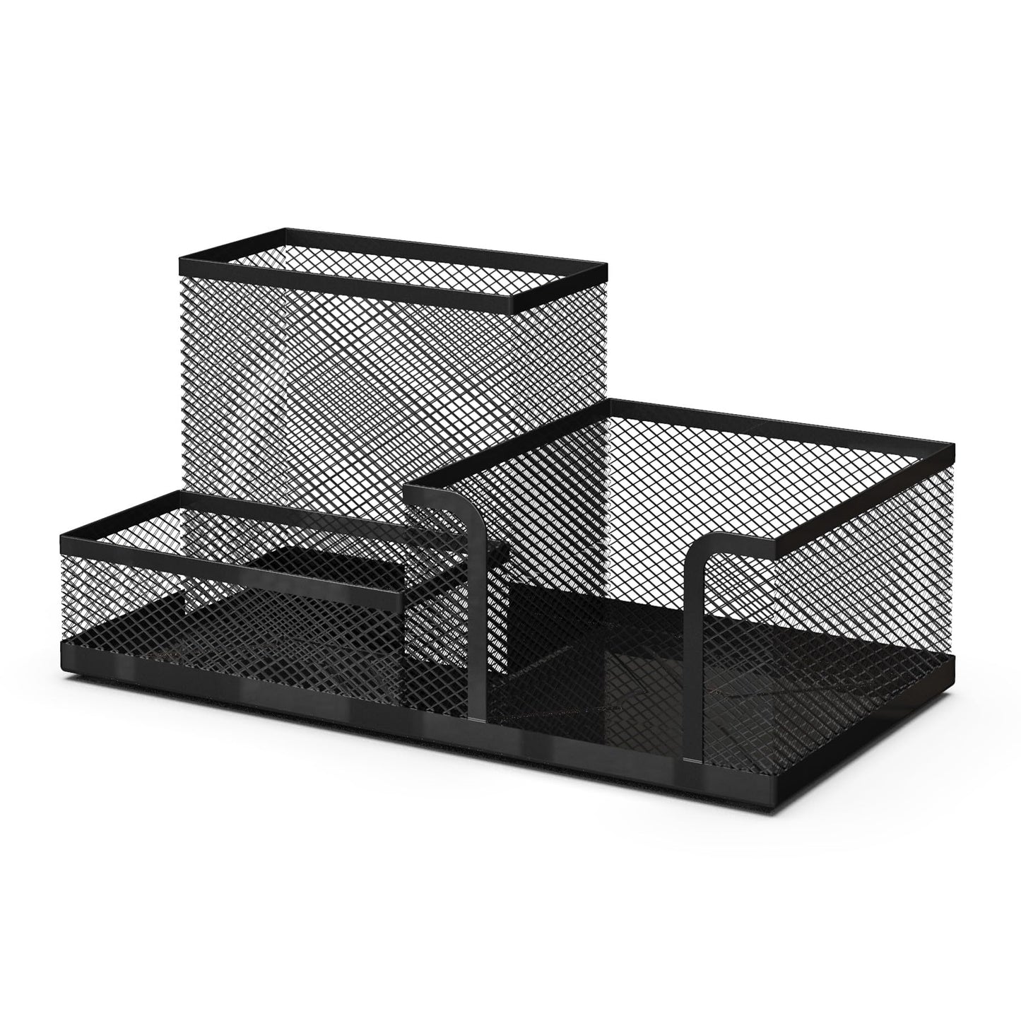 Detectalia Desk Organizer and Pencil Holder with Metal Mesh Drawer and 6 Compartments, Black - Multifunction Pen Organizer for Pens, Notes and Staplers for Office and Home
